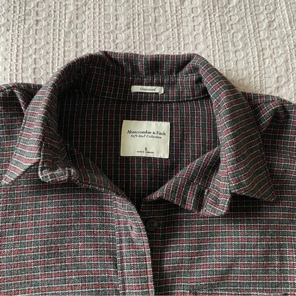 Abercrombie & Fitch Flannel Shirt Oversized Soft A&F Gray Black Red Small - Picture 7 of 12